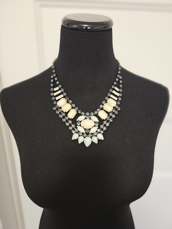 Jewelry - Statement Cream and Black Crystal Bib Necklace